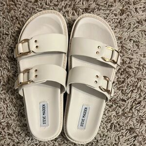 Steve Madden Cream Slides with Gold Accents